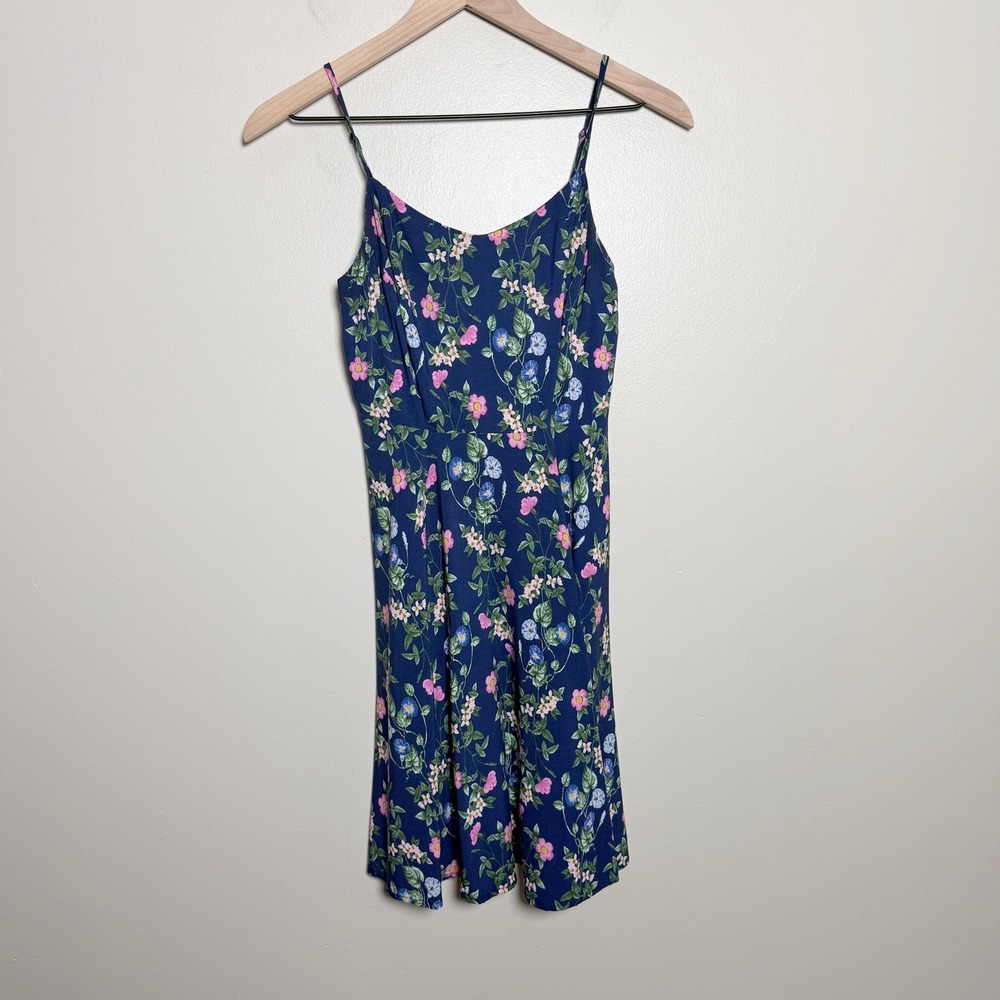 Old Navy Women Dress XS Blue Floral Rayon Camisole Smocked Back Mini